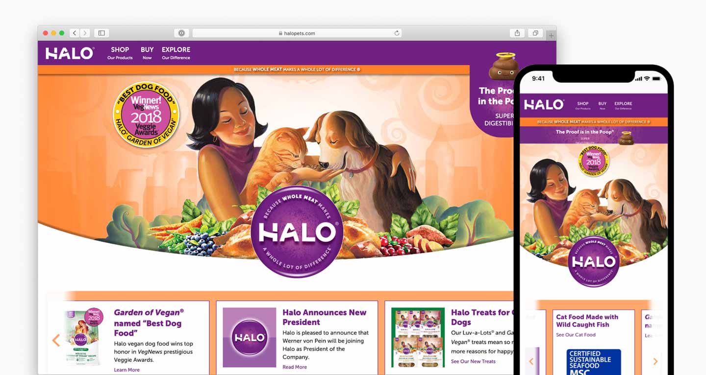 Halo website, desktop and mobile versions