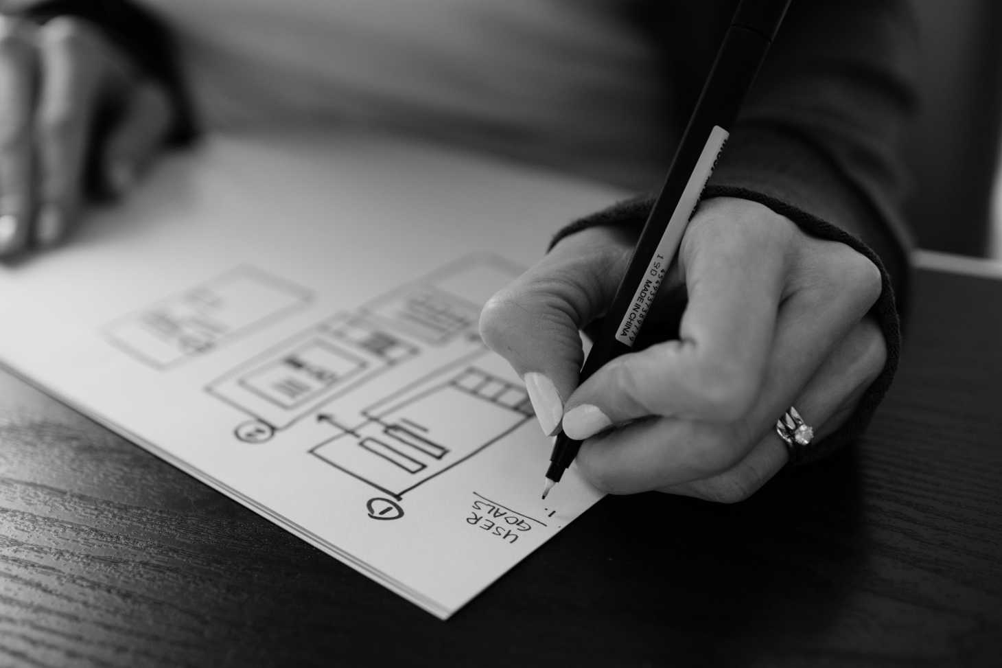 Desinger hand-drawing app wireframes